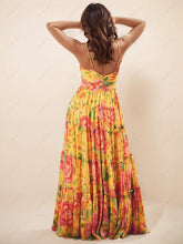 Carregar imagem no visualizador da galeria, Hanging Neck Printed Floral Design Backless Straight Maxi Dress