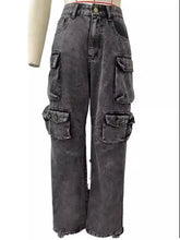 Load image into Gallery viewer, High-Waisted Cargo Jeans Trousers