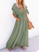 Carica l&#39;immagine nel visualizzatore di Gallery, Button Cotton Linen Perfect Beach Boho Maxi Dress