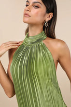 Load image into Gallery viewer, Gwenny Lime Green Satin Plisse Maxi Dress