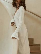 Load image into Gallery viewer, V Neck Flounce Sleeve Pit Strip Knitting Maxi Dress