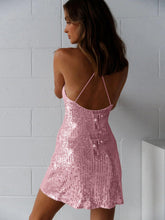 Load image into Gallery viewer, Backless Sequin Suspender Mini Dress