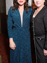 Load image into Gallery viewer, Blue Lurex Deep V-Neck Maxi Dress