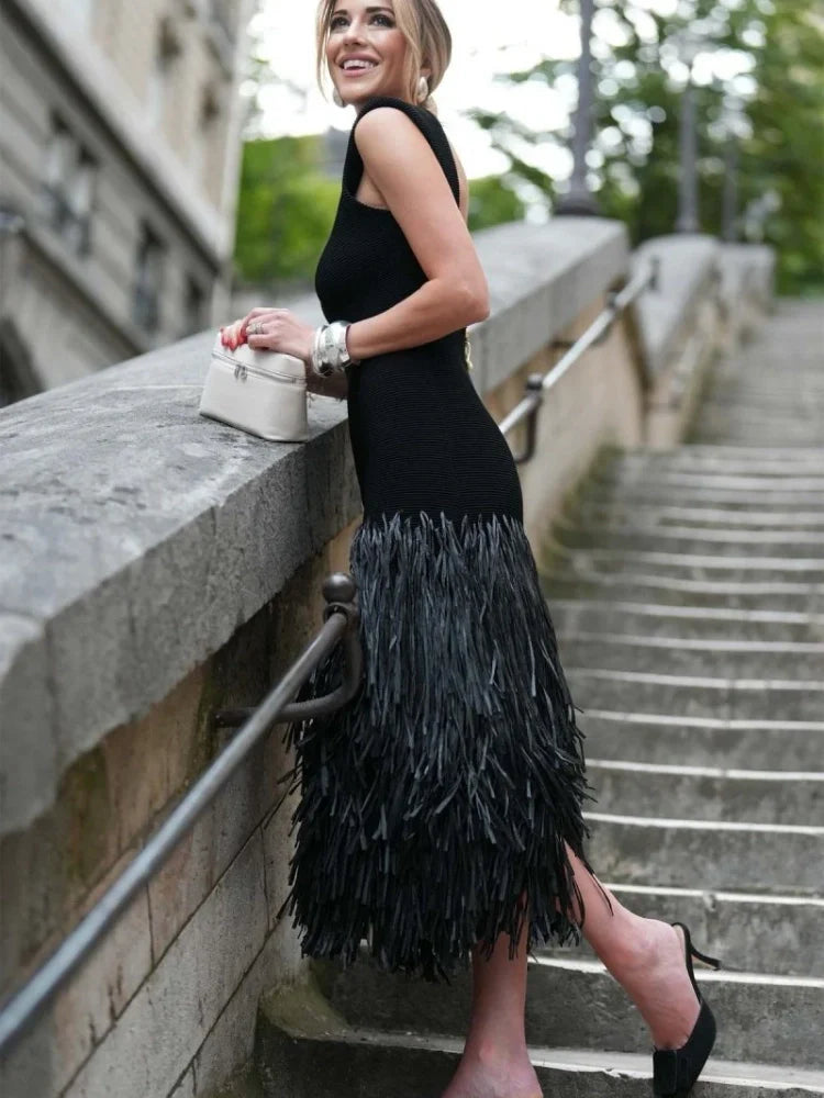 Mavis Backless Tassels Knit Midi Dress