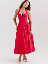 Görseli Galeri görüntüleyiciye yükleyin, Halter Neck Midi Dress with Side Slit - Scarlet Red