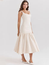 Load image into Gallery viewer, Vintage Low-Waist Midi Dress - Cream Beige