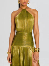 Load image into Gallery viewer, Thalia Metallic Peridot Maxi Dress