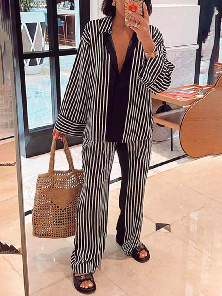 Colorblock Striped Long Sleeve Loose Shirt