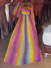 Indlæs billede til gallerivisning Rainbow Print Off-Shoulder Maxi Dress