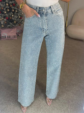 Load image into Gallery viewer, High Waisted Diamanté Straight Leg Jeans