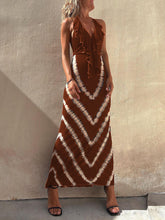 Carregar imagem no visualizador da galeria, Paulawow Halter V Neck Ruffle Drape Front Printed Maxi Dress