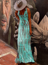 Laden Sie das Bild in den Galerie-Viewer, Tie-dye Print Back Lace-up Stretch Maxi Dress