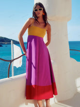 Lataa kuva Galleria-katseluun, Vacation-Style Color Block Spaghetti Strap Dress