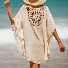 Load image into Gallery viewer, Hand Crochet Loose Fringe Sunflower Beach Blouse Cover Up