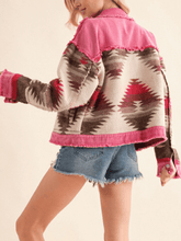 Load image into Gallery viewer, Dolly Cotton Frayed Aztec Denim Jacket