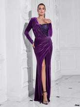 Load image into Gallery viewer, Purple Sequin High-Slit Long Dress