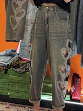 Load image into Gallery viewer, Loose Vintage Distressed Hollow-Out Embellished Jeans