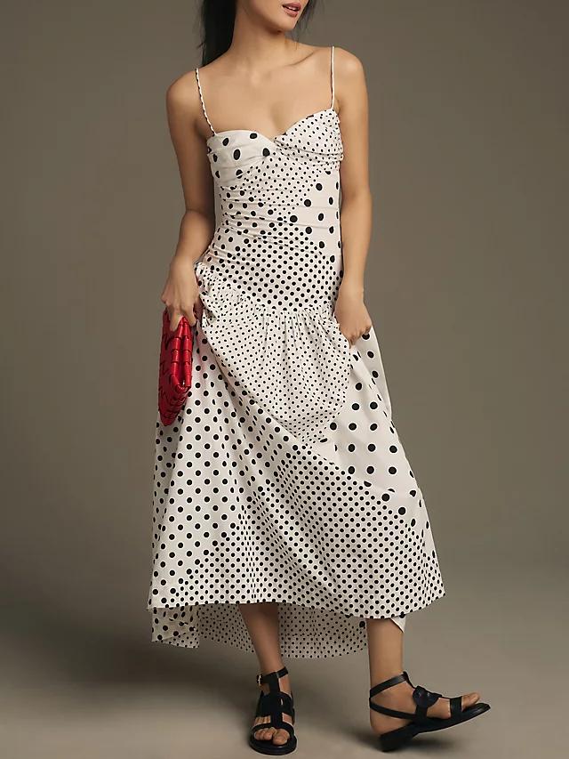 Marguerite White Polka Halter Maxi Dress
