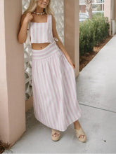 Load image into Gallery viewer, Pink And White Striped Skirt Set