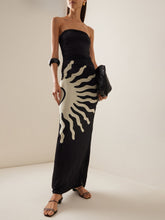 Load image into Gallery viewer, Abstract Sun Print Chest Wrap Hip Midi Dress