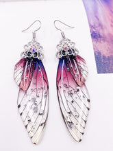 画像をギャラリービューアに読み込む, Butterfly Wing Purple Rhinestone Cicada Wing Crystal Earrings