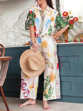 Carregar imagem no visualizador da galeria, Unique Print Short Sleeve Loose Shirt And Elastic Waist Pants Set