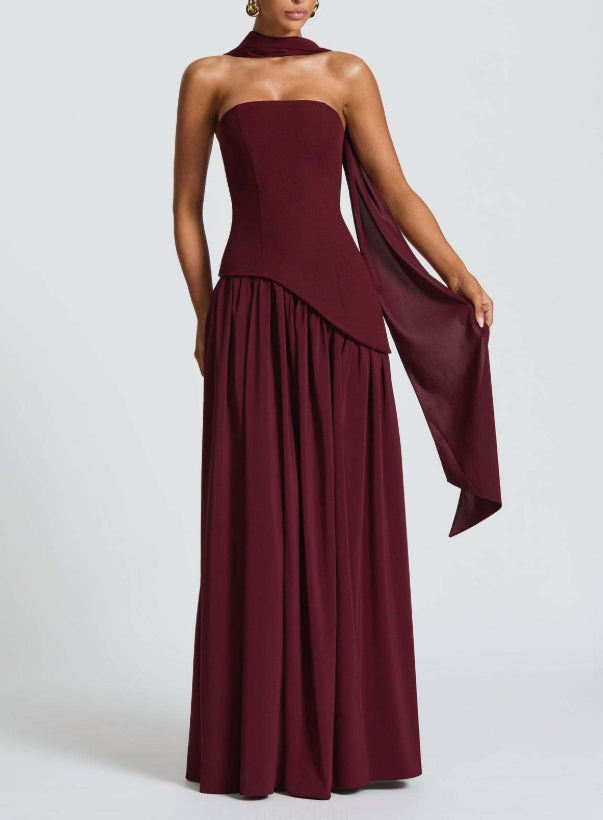 Strapless Slit Ribbon Maxi Dress