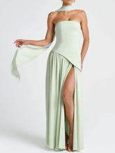 Load image into Gallery viewer, Strapless Slit Ribbon Maxi Dress