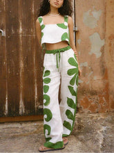 Laden Sie das Bild in den Galerie-Viewer, Sleeveless Folk Floral Loose Wide-Leg Pants Two-Piece Set