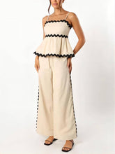 Lataa kuva Galleria-katseluun, Sleeveless Loose Plain Two-Piece Wavy Lace Wide-Leg Pants Set