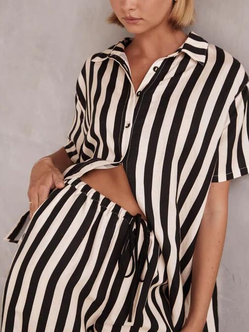 Resort Casual Striped Loose Shorts