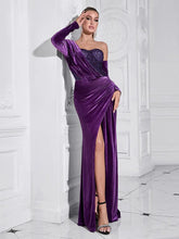 Load image into Gallery viewer, Purple Sequin High-Slit Long Dress