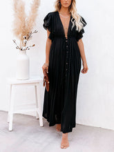 Carica l&#39;immagine nel visualizzatore di Gallery, Button Cotton Linen Perfect Beach Boho Maxi Dress