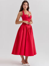Görseli Galeri görüntüleyiciye yükleyin, Halter Neck Midi Dress with Side Slit - Scarlet Red