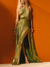 Load image into Gallery viewer, Thalia Metallic Peridot Maxi Dress