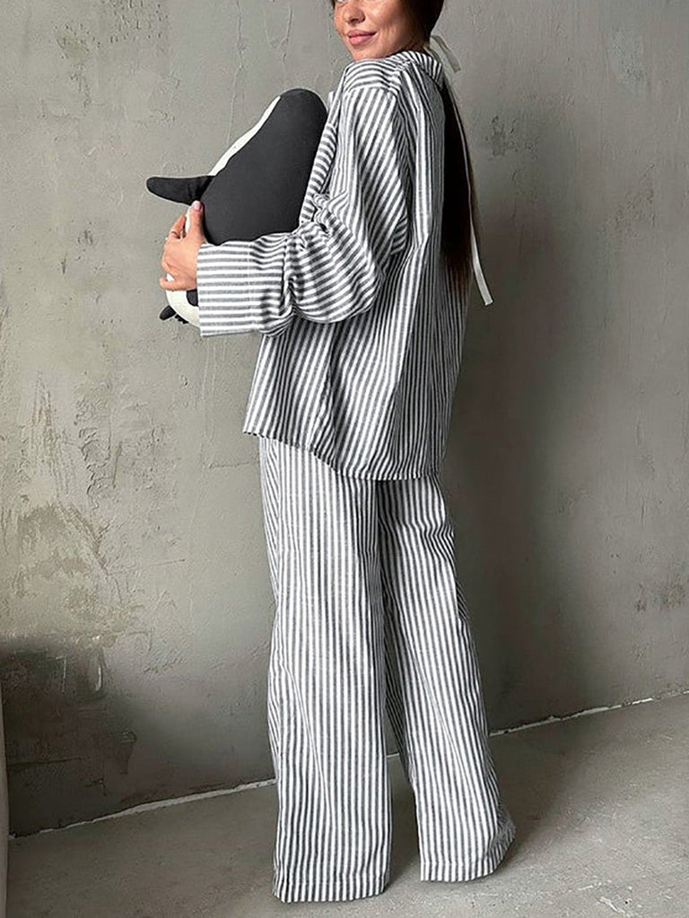 Women's striped printed loungewear pajamas set