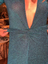 Load image into Gallery viewer, Blue Lurex Deep V-Neck Maxi Dress