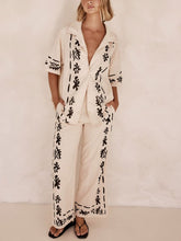 Load image into Gallery viewer, Black Printed Cream Wide Leg Pants-Set