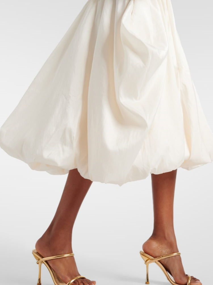 Kenlie Mixed-Media Bubble Skirt Midi-Dress