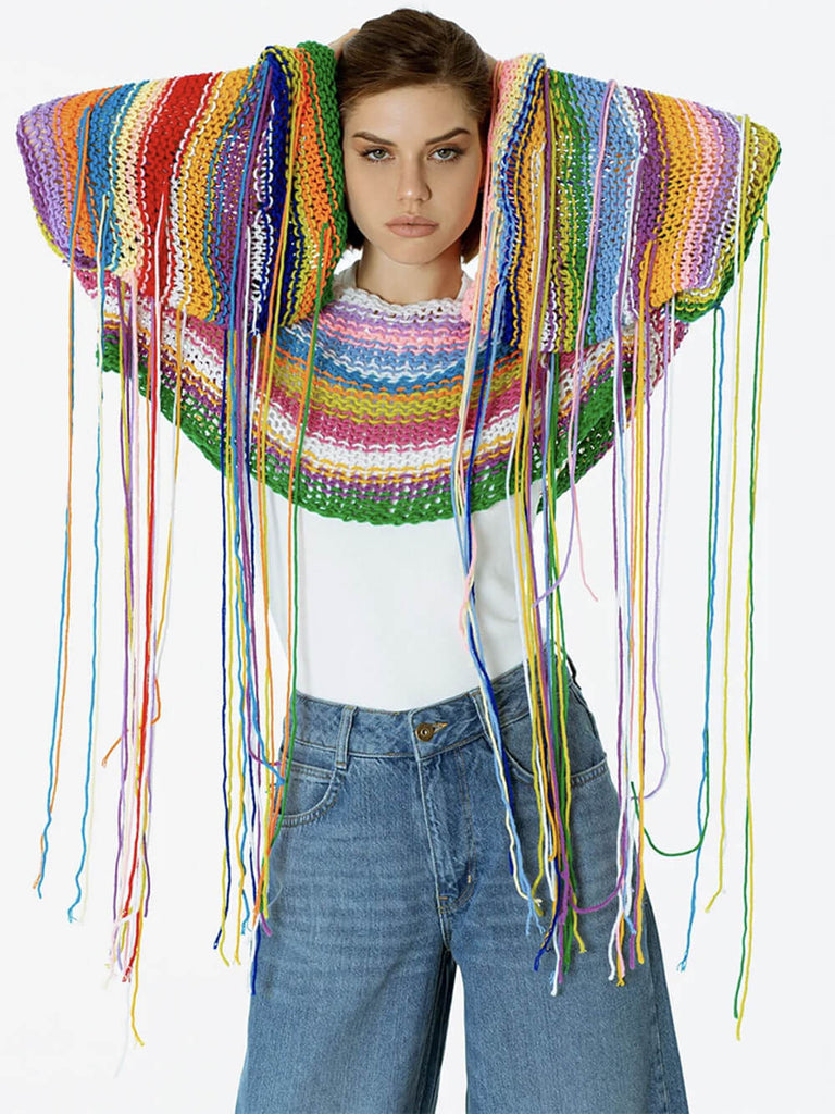 Rainbow Tassel Loose Sweater