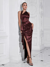 Load image into Gallery viewer, Halter Slit Maxi Dress