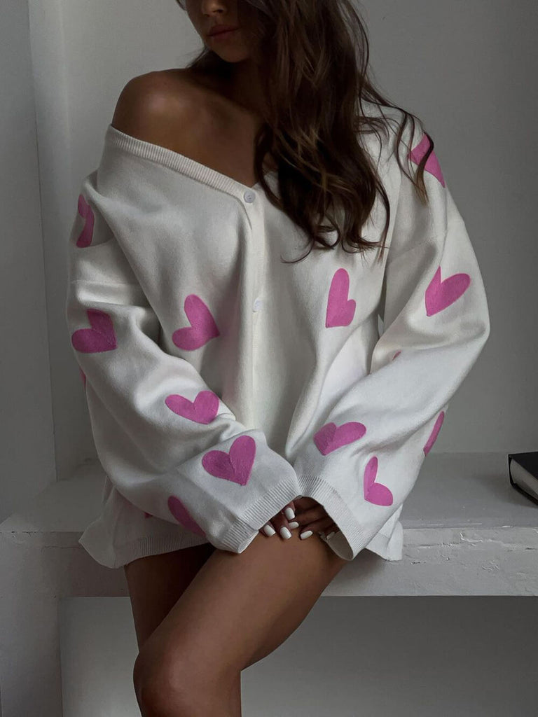 Heart Embroidered Knitted Cardigan