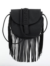 Load image into Gallery viewer, Woven Semi Circular Leather Tassel Crossbody Bag