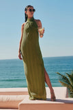 Gwenny Lime Green Satin Plisse Maxi Dress