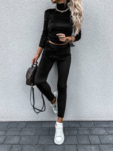 Lataa kuva Galleria-katseluun, Casual Daily Solid Draw String Fold Turtleneck Long Sleeve Two Pieces