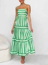 Load image into Gallery viewer, Suspender Open Back Striped Positioning Print Pocket Midi Dress