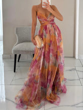 Load image into Gallery viewer, Elegant Painted Floral Print V-Neck A-Line Maxi Dress