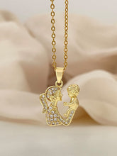 Load image into Gallery viewer, Micro-encrusted Zirconia Mother and Child Embrace Pendant Clavicle Chain