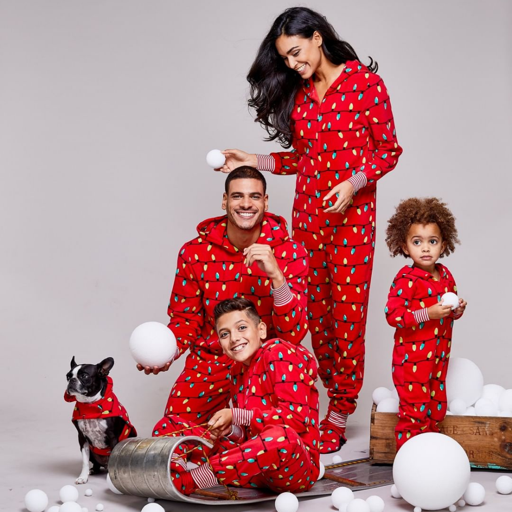 Ensemble de pyjama assorti à capuche avec ampoule de Noël rouge 