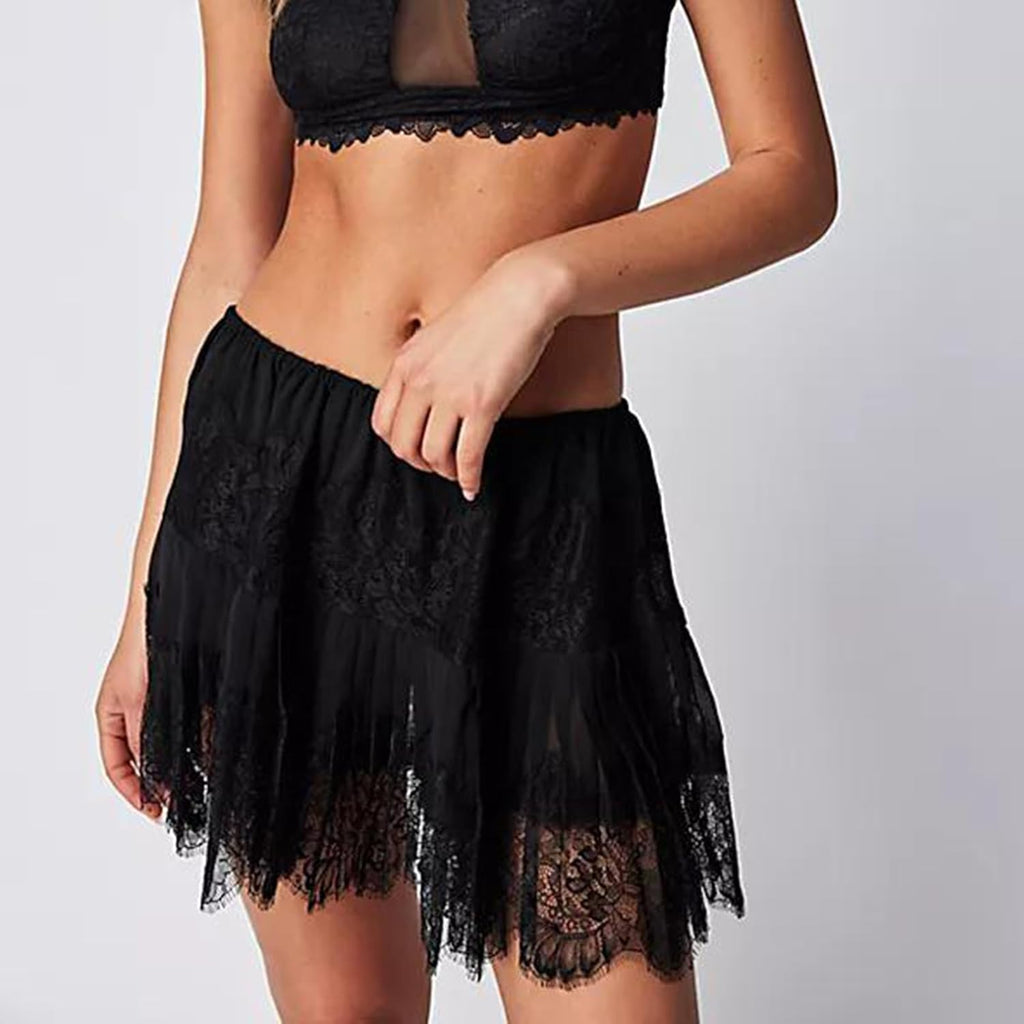 Lace pleated fashionable mini skirt